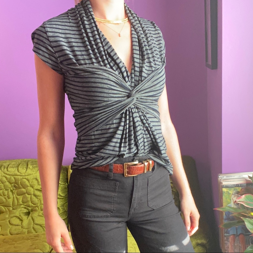 Anthropologie Striped Front-Knot Top